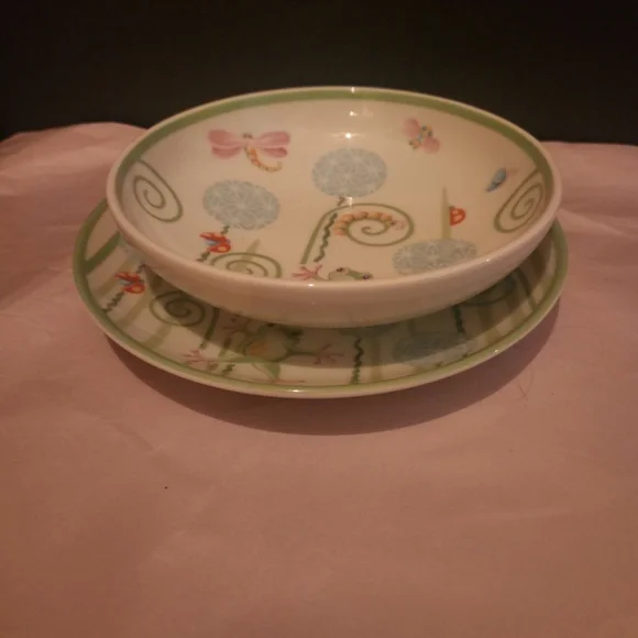 Tiffany Fiddleheads Porcelain Toddler  Plate & Bowl - Picture 4 of 4